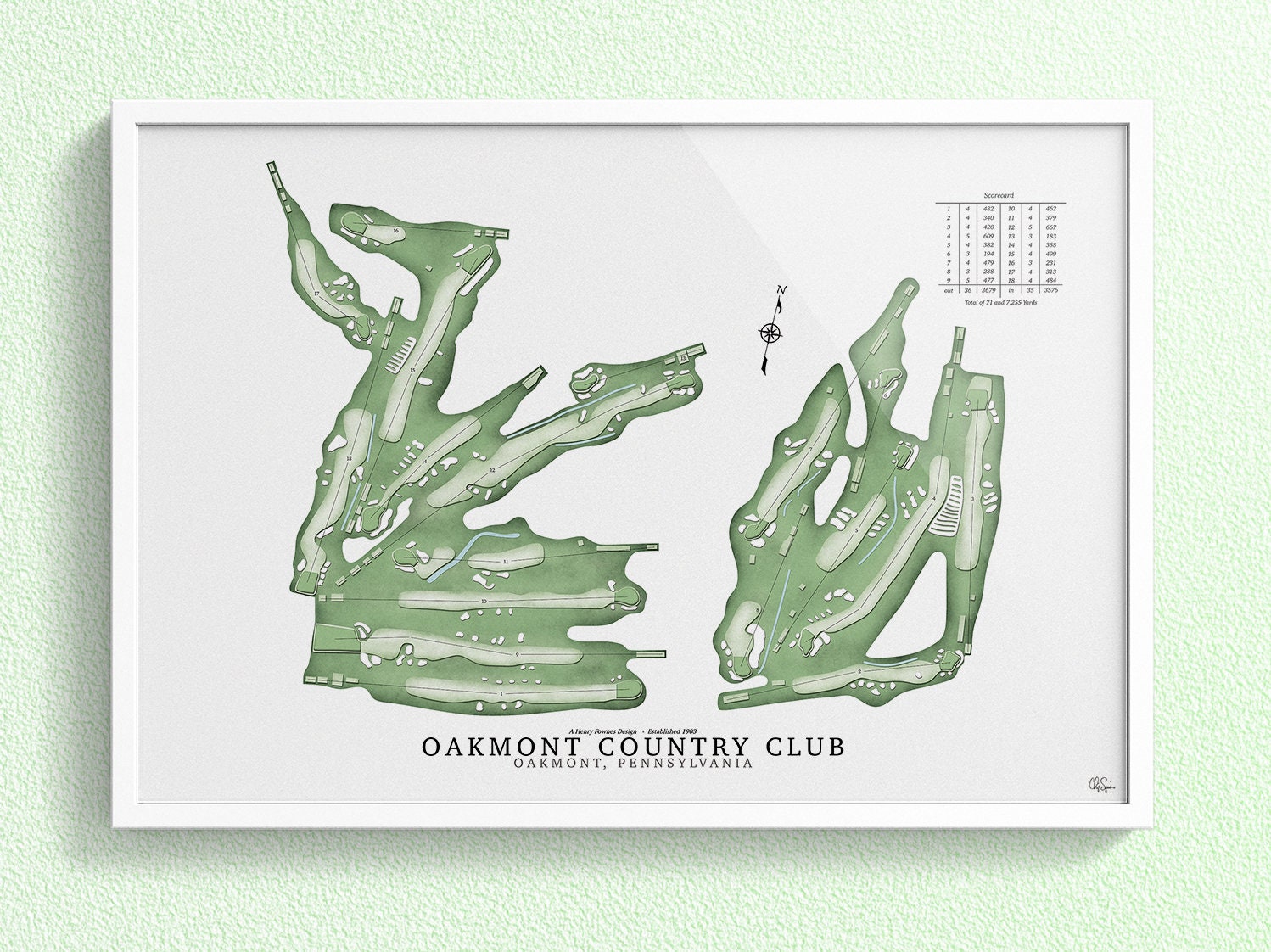 Oakmont Country Club Oakmont PA Golf Course Map Rendering Etsy