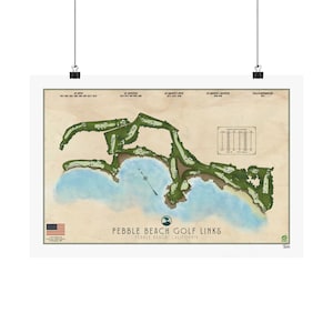 Pebble Beach-golflinks | Pebble Beach, Californië | Poster Golfbaankaart | Perfect voor golfliefhebbers | Cadeau voor hem | Muurkunst herentoilet