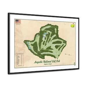 Augusta National Golf Club Map: Framed Canvas Wrap, Golf Decor