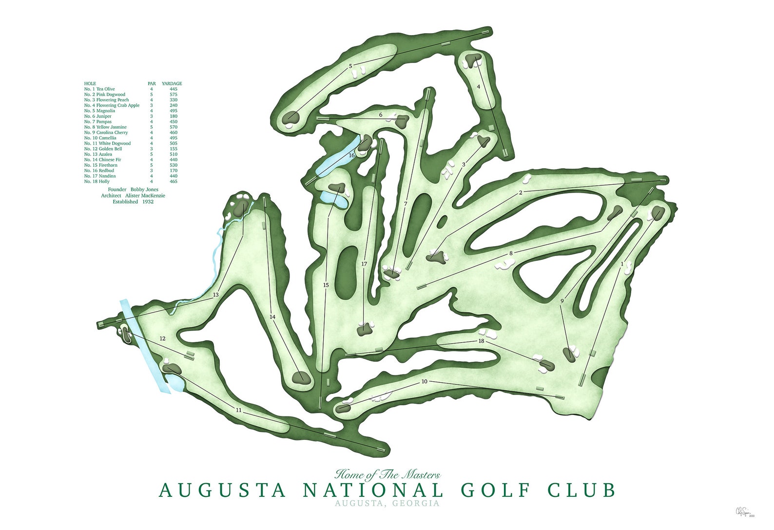 Augusta National GC The Masters Golf Course Map Premium | Etsy