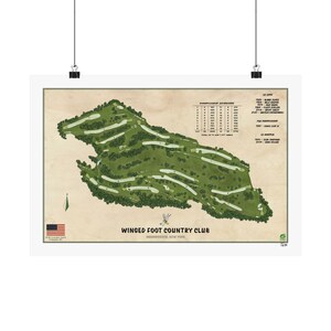 Countryclub met gevleugelde voeten | New York | Poster Golfbaankaart | Perfect voor golfliefhebbers | Cadeau voor hem | Muurkunst herentoilet
