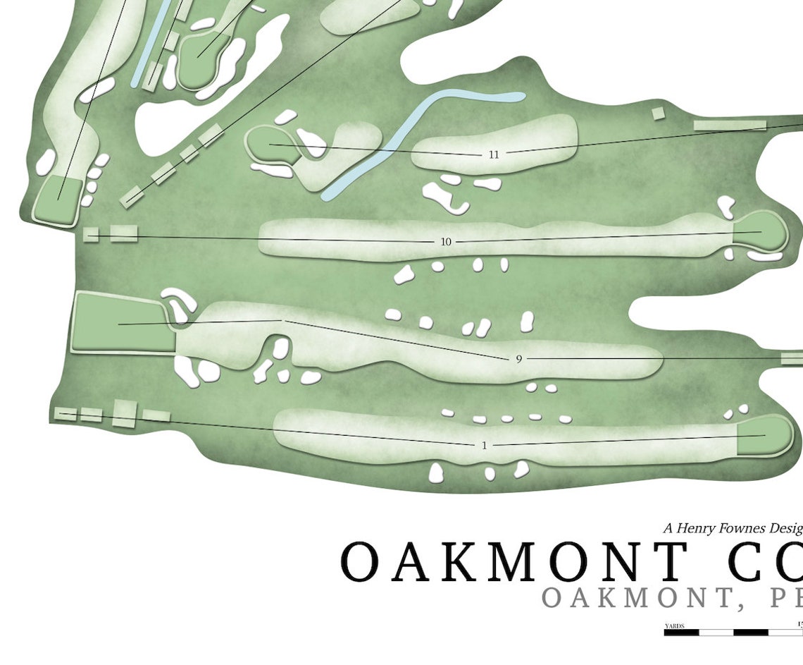 Oakmont Country Club Golf Course Map Golf Gift Etsy
