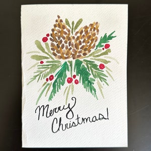 Cartão de pinha de Feliz Natal pintado à mão