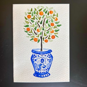 Cartão pintado à mão com laranjeira italiana