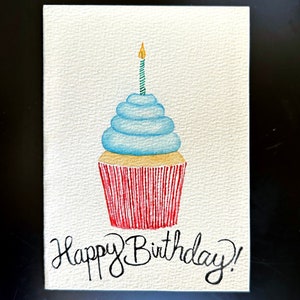 Handgemalte Blue Frosting Cupcake Geburtstagskarte