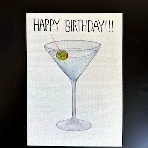 Cartão de aniversário pintado à mão com Dirty Martini