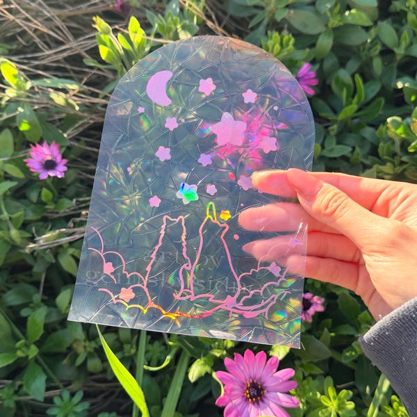 Aufkleber Suncatcher | Sonnenfänger Sticker | Regenbogen Aufkleber | Fensterfolie | Sonnenfänger | Prisma Aufkleber | Katzenliebhaber | Geschenk für Katzenhalter