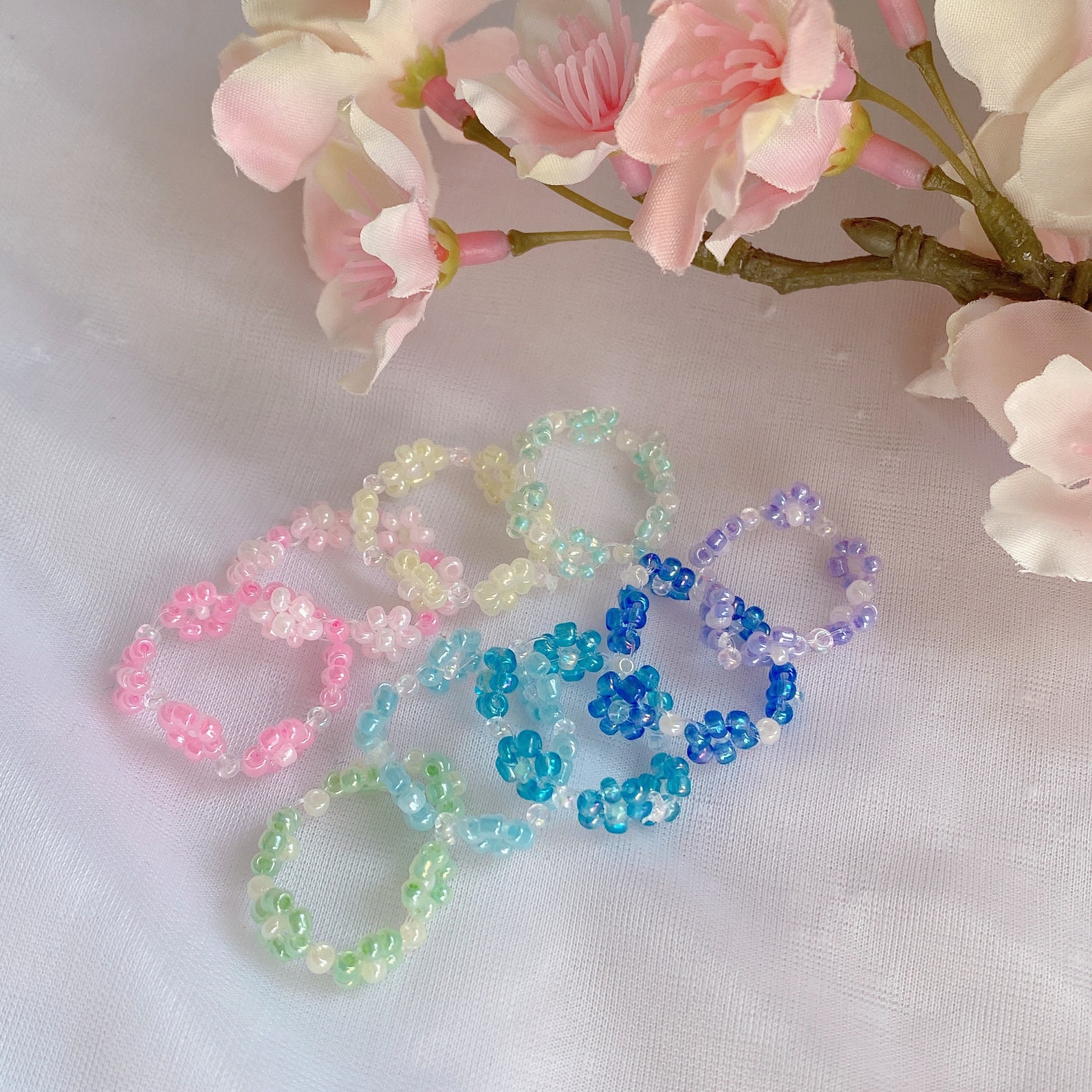 Beaded flower ring pastel colors aesthetic jewelry cute Etsy