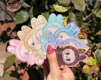 Labubu the monsters have a seat stickers | holographic stickers | waterproof | laptop sticker | water bottle sticker | sticker set