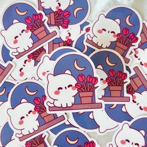 Cat Tulip Sticker | sticker shop | clear stickers | laptop sticker | cat lover | floral | small gifts | logo sticker | floral sticker