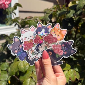 cat stickers | bouquet sticker | gift for cat lover | cat sticker | laptop, water bottle sticker | waterproof sticker | holo sticker |