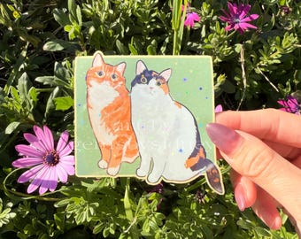 Calico & Orange Cat Sticker - Waterproof Vinyl Laptop Decal