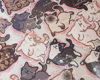 cat stickers | cherry blossom sticker | gift for cat lover | cat sticker | laptop, water bottle sticker | waterproof sticker | holo sticker