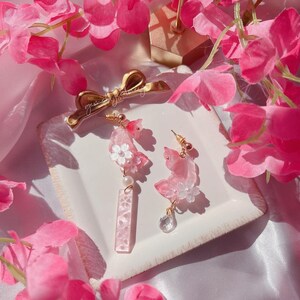 Asymmetric cherry blossom earrings | handmade floral earrings | Japanese inspired earrings | gift for her