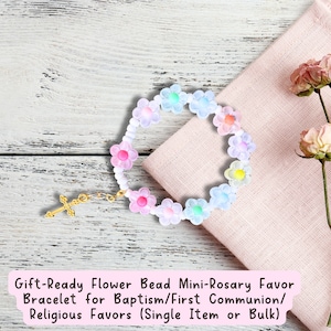 Flower Bead Mini-Rosary Favor/Baptism/Christening/First Communion/Catholic/Religious Petite Rosary Bracelet for Girls