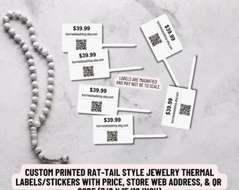 Custom-Printed Rat-Tail Style Jewelry Thermal Labels/Stickers with Price, Store Web Address, & QR  Code