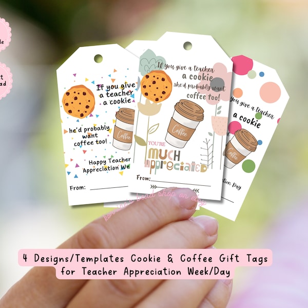4 Printable If you Give A Teacher A Cookie Sticker/Label Templates/DIY Print At Home I Teacher Appreciation Day/Week Gift Tags I Avery 22802