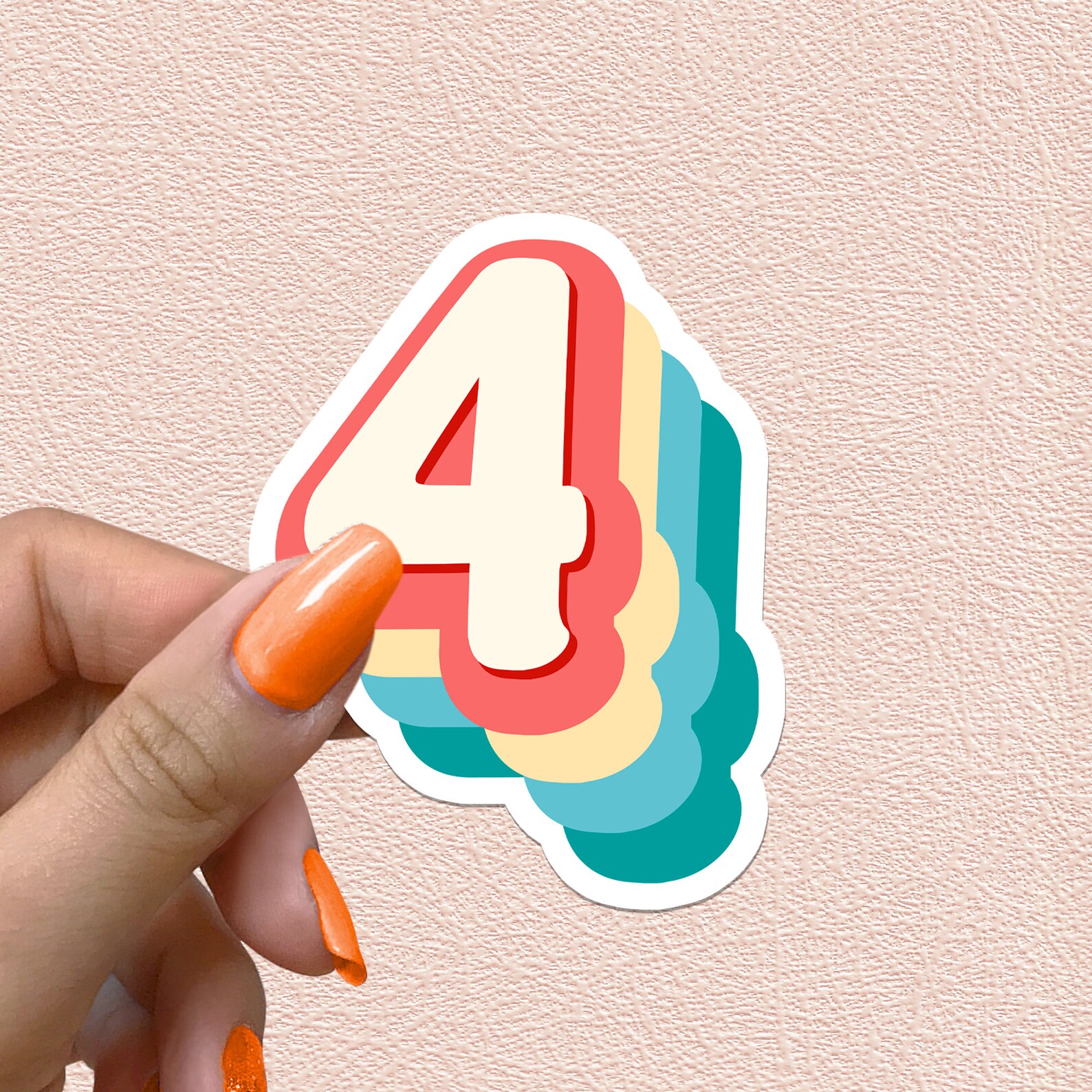 Number 4 Sticker Retro Rainbow Numbers 4th Birthday Decal Year Party ...