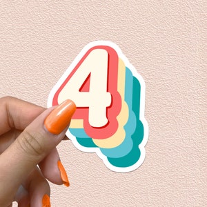 Pegatina con el número 4, números retro de arcoíris, calcomanía para el cuarto cumpleaños, decoración para fiesta de cuatro años, regalo del cuarto aniversario, pegatinas de vinilo a prueba de agua