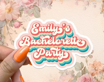 Bachelorette Party Stickers Retro Rainbow Custom Sticker Wedding Bride Bridesmaid Waterproof Vinyl Personalized Favors Gifts