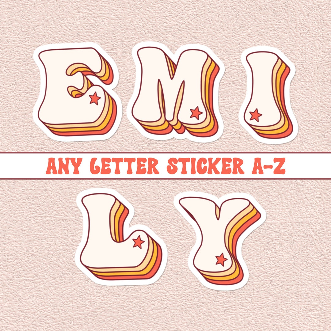 Any Letter Sticker Initial Alphabet Retro Rainbow Waterproof Vinyl ...