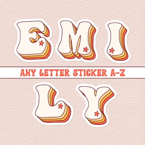 Any Letter Sticker Initial Alphabet Retro Rainbow Waterproof Vinyl Stickers