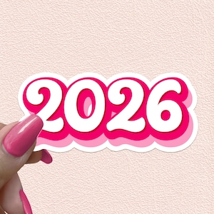 2026 Sticker Year Pink Waterproof Decal 26 New Year Decoration Retro Decor Happy New Year Gift Journal Planner Groovy Sticker Favors