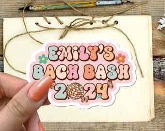 Custom Bachelorette Party Stickers: Retro Groovy Waterproof Vinyl Favors