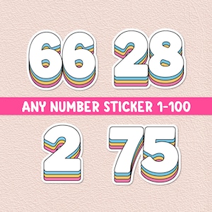 Any Number Sticker Retro Rainbow Colorful Waterproof Vinyl Stickers