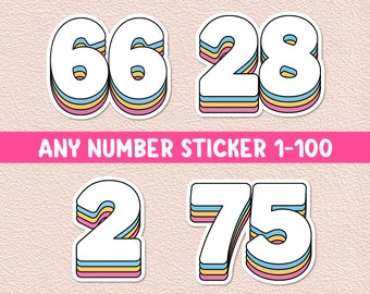 Any Number Sticker Retro Rainbow Colorful Waterproof Vinyl Stickers