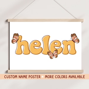 Custom Name Poster, Unframed Wall Art, Personalized Text Print, Retro Wall Decor, Butterfly Name Sign, Nursery Room, Custom Poster Design