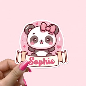Panda Bear Custom Sticker Name Pink Kawaii Waterproof Vinyl Stickers Personalized Gifts