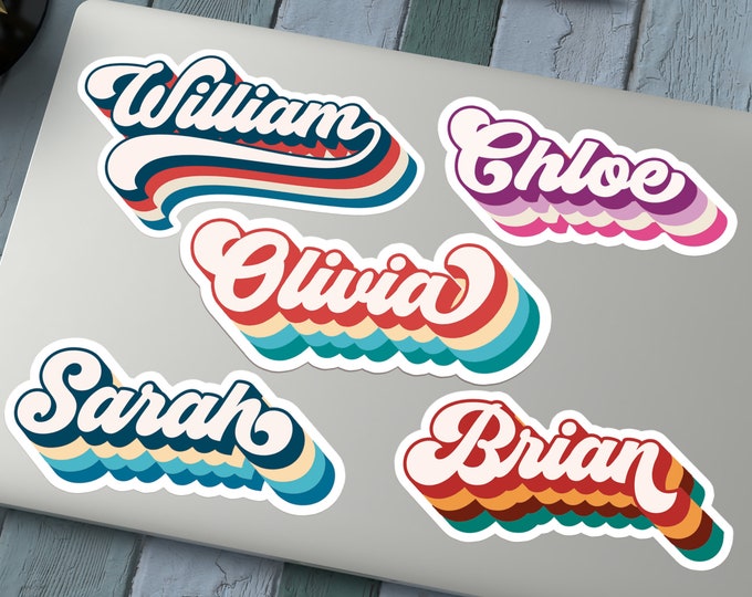 Name Stickers Customisation Custom Sticker, Custom Retro Name Sticker, Personalized Sticker, Custom ...
