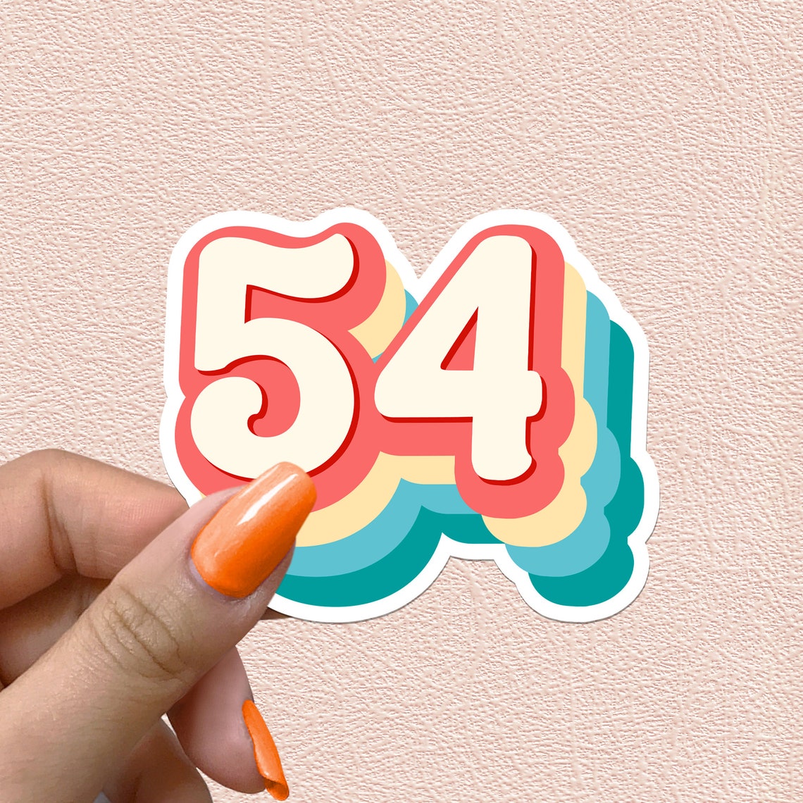 Number 54 Sticker Retro Rainbow 54th Numbers Birthday Decal Year Party ...