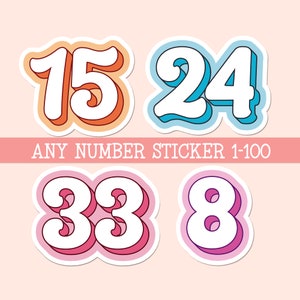 Any Number Sticker Retro Colors Waterproof Vinyl Stickers