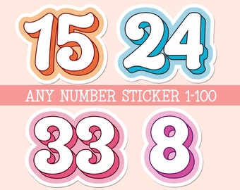 Any Number Sticker Retro Colors Waterproof Vinyl Stickers