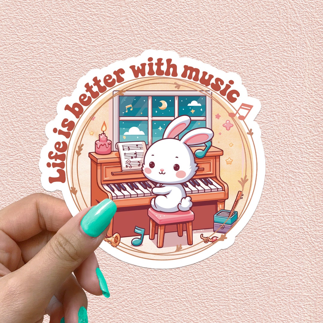 Singer Rabbit Mac Sticker Music Sticker Quote Piano Bunny Waterproof Vinyl Stickers Musician Gift ...