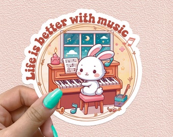 Music Sticker Quote Piano Bunny Waterproof Vinyl Stickers Musician gift