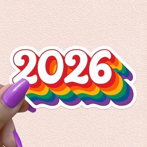 2026 Sticker Year Waterproof 26 Decal New Year Decoration Retro Vintage Decor Happy New Year Gift Journal Planner Sticker Favors Rainbow