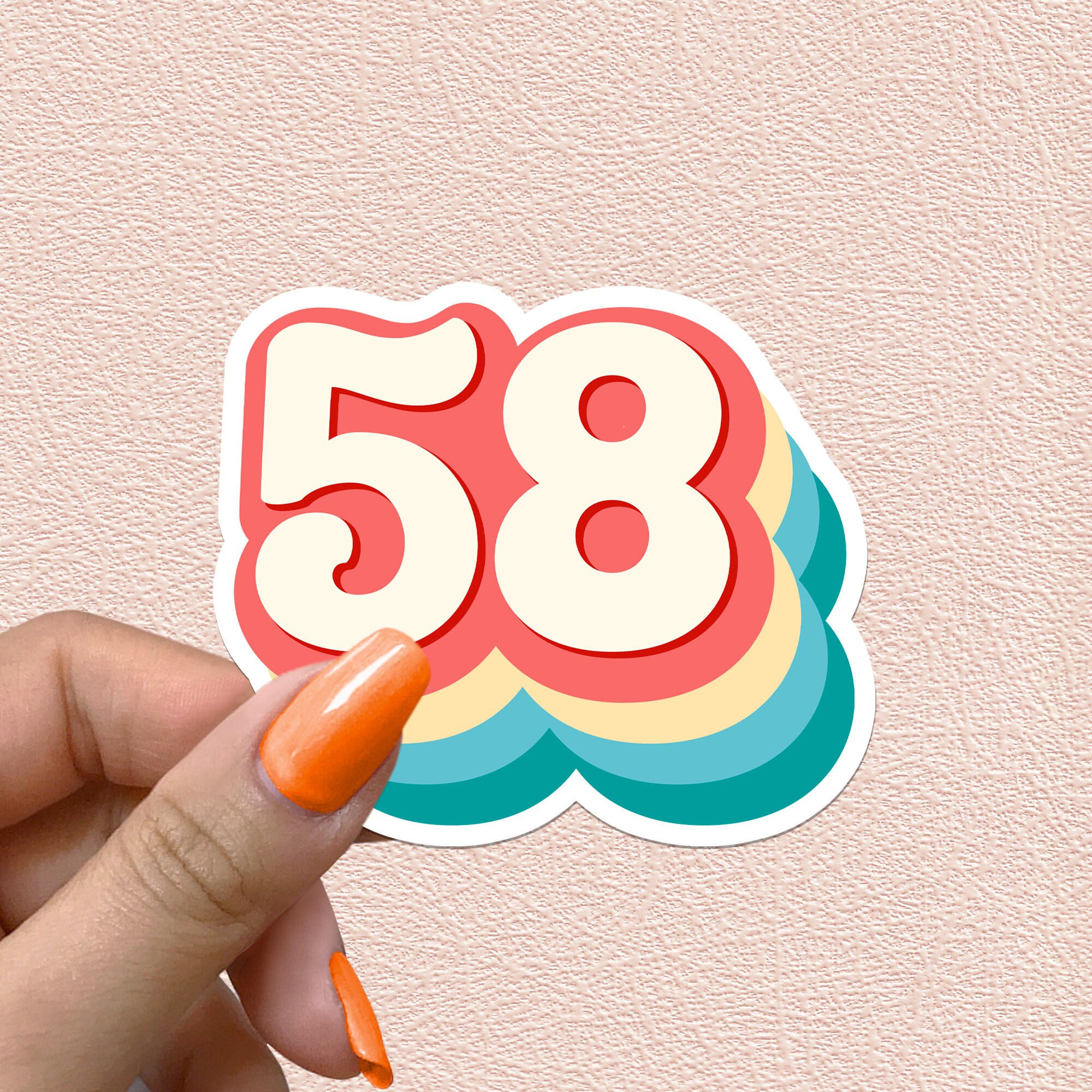 Number 58 Sticker Retro Rainbow Numbers 58th Birthday Decal Year Party ...