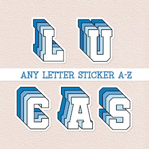 Any Letter Sticker Initial Alphabet Retro Blue Waterproof Vinyl Stickers