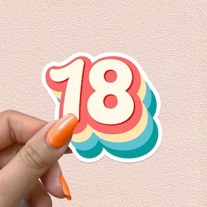 Autocollant numéro 18 rétro chiffres arc-en-ciel décalcomanie 18e anniversaire dix-huit ans décoration de fête cadeau d'anniversaire autocollants en vinyle imperméables