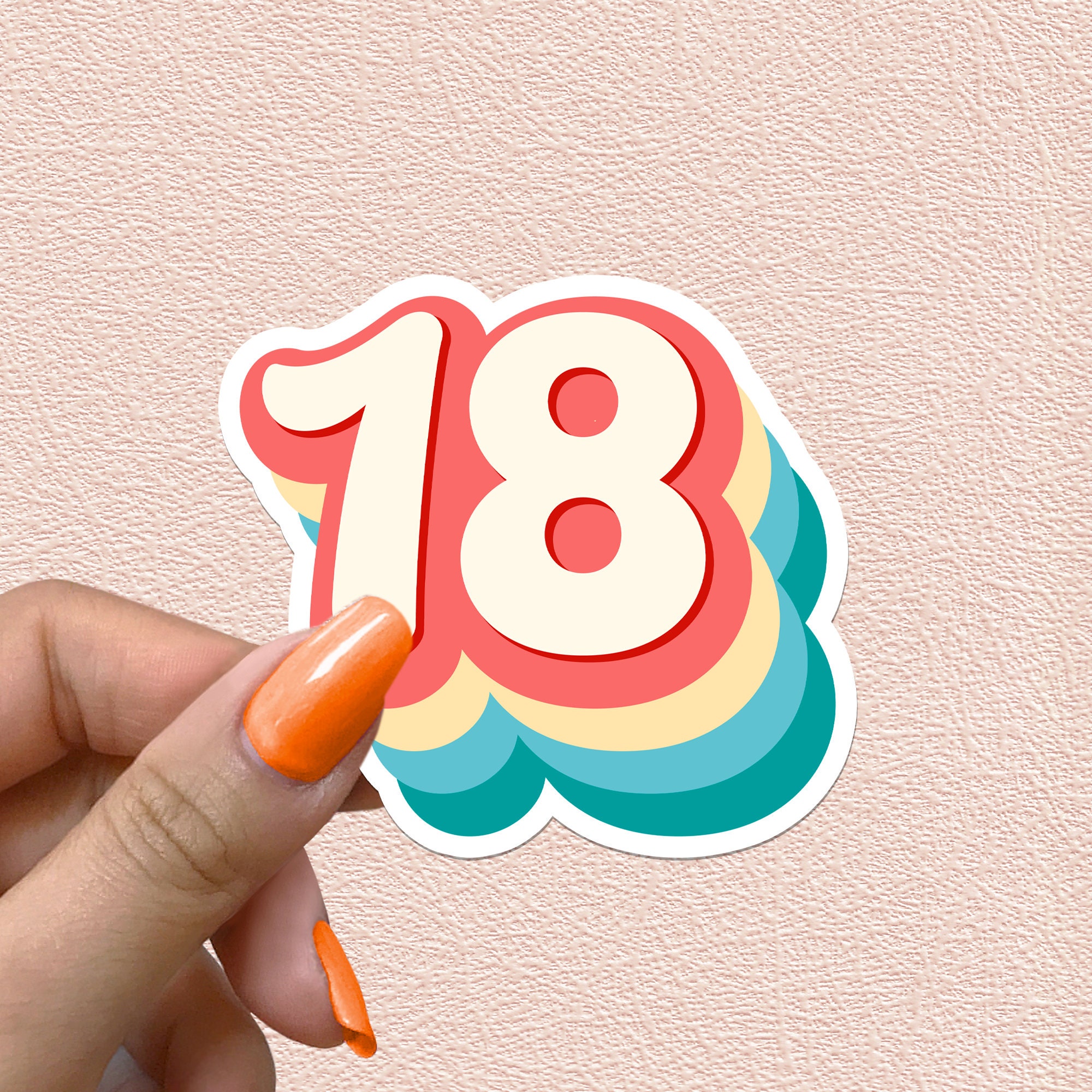 Number 18 Sticker Retro Rainbow Numbers 18th Birthday Decal Eighteen ...