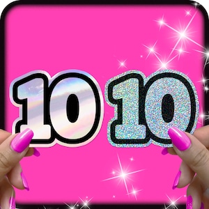 Número 10 / Pegatinas holográficas o brillantes impermeables regalos personalizados decoración decoración de fiesta de cumpleaños número 10 / cualquier número