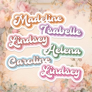 Pegatinas personalizadas con texto y nombre, estilo retro, geniales, años 70, vintage, coloridas, resistentes al agua, para regalar
