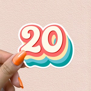 Número 20 Adesivo Retro Números Arco-Íris 20º Aniversário Decalque Vinte Anos Festa Decoração Presente de Aniversário Adesivos de Vinil À Prova D'água
