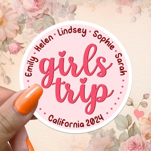 Pegatinas personalizadas para viajes de chicas, pegatinas de vinilo impermeables para viajes de vacaciones en color rosa
