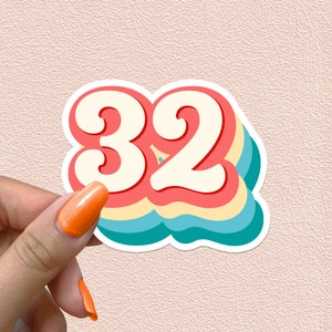 Number 32 Sticker Retro Rainbow Numbers 32nd Birthday Decal Year Party