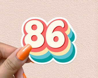 Number 86 Sticker Retro Rainbow Numbers 86th Birthday Decal Year Party Decoration Gift Waterproof