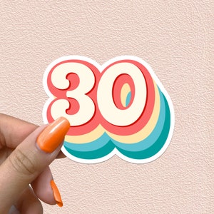 Nummer 30 Aufkleber Retro Regenbogen Zahlen 30. Geburtstag Aufkleber Jahr Party Dekoration Jahrestag Geschenk Wasserdicht Vinyl Aufkleber